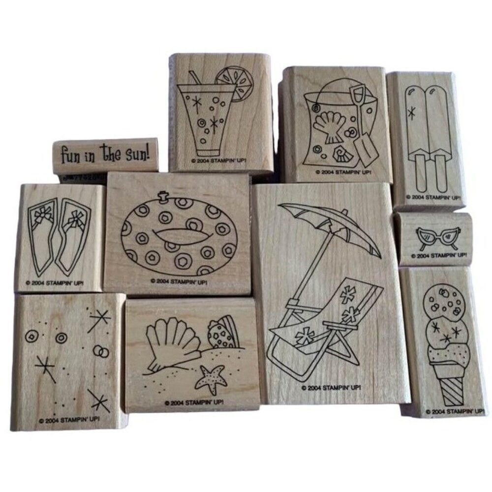 Stampin Up Sparkling Summer Rubber Stamp Set Beach Party Fun 2004 Tropical Desig